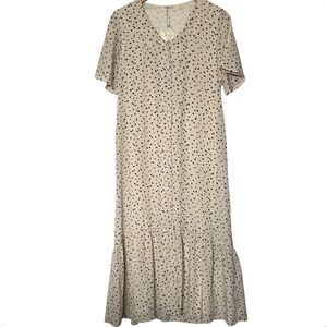 Pando Grove Midi Dress Womens M Beige Dotted Floral Button Down Lined Farmgirl